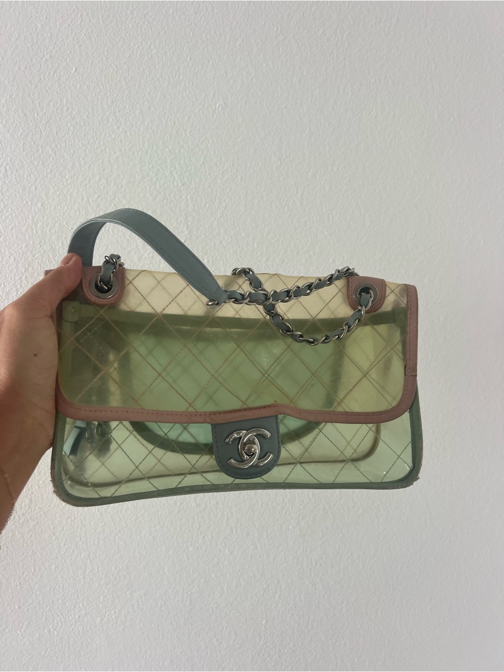 Clear Pastel Quilted Crossbody Bag - Pink & Light Blue - Picture 2 of 3